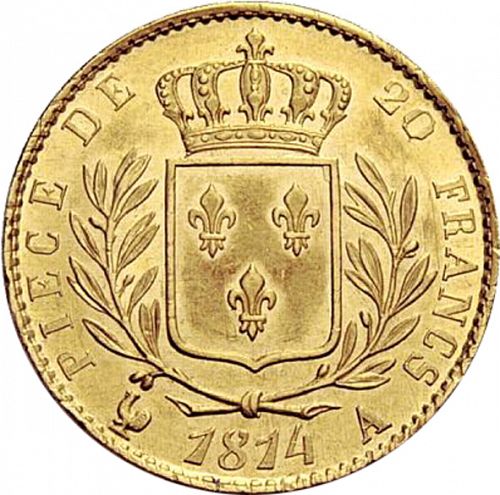 20 Francs Reverse Image minted in FRANCE in 1814A (1814-1824 - Louis XVIII)  - The Coin Database