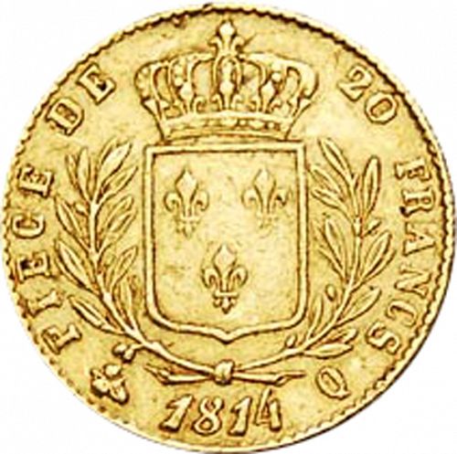 20 Francs Reverse Image minted in FRANCE in 1814Q (1814-1824 - Louis XVIII)  - The Coin Database
