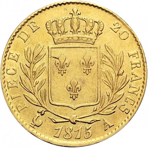 20 Francs Reverse Image minted in FRANCE in 1815A (1814-1824 - Louis XVIII)  - The Coin Database