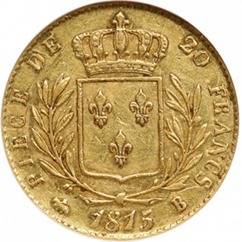 20 Francs Reverse Image minted in FRANCE in 1815B (1814-1824 - Louis XVIII)  - The Coin Database