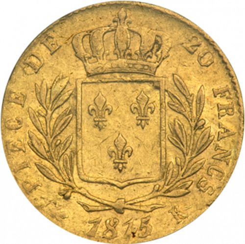 20 Francs Reverse Image minted in FRANCE in 1815K (1814-1824 - Louis XVIII)  - The Coin Database