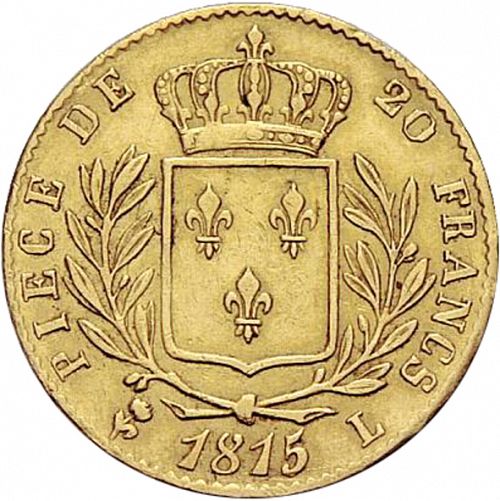 20 Francs Reverse Image minted in FRANCE in 1815L (1814-1824 - Louis XVIII)  - The Coin Database