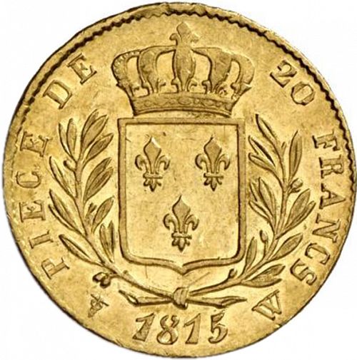 20 Francs Reverse Image minted in FRANCE in 1815W (1814-1824 - Louis XVIII)  - The Coin Database