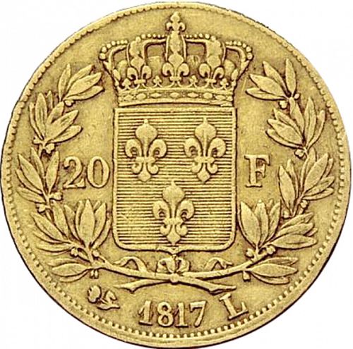 20 Francs Reverse Image minted in FRANCE in 1817L (1814-1824 - Louis XVIII)  - The Coin Database