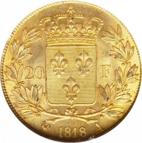 20 Francs Reverse Image minted in FRANCE in 1818A (1814-1824 - Louis XVIII)  - The Coin Database