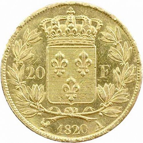 20 Francs Reverse Image minted in FRANCE in 1820A (1814-1824 - Louis XVIII)  - The Coin Database