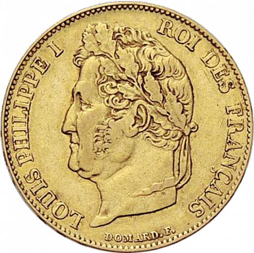 20 Francs Obverse Image minted in FRANCE in 1834B (1830-1848 - Louis Philippe I)  - The Coin Database