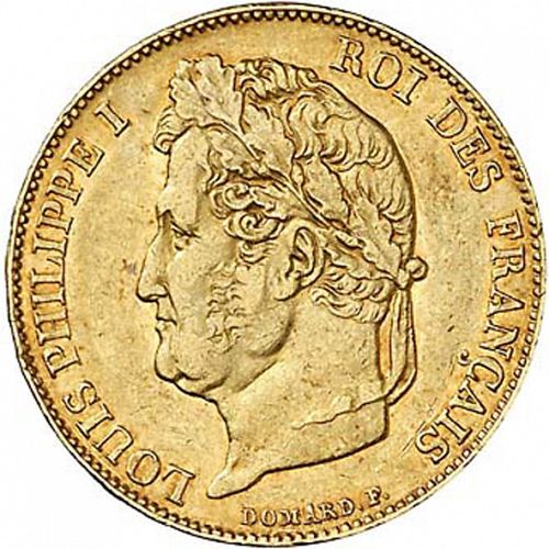 20 Francs Obverse Image minted in FRANCE in 1842W (1830-1848 - Louis Philippe I)  - The Coin Database