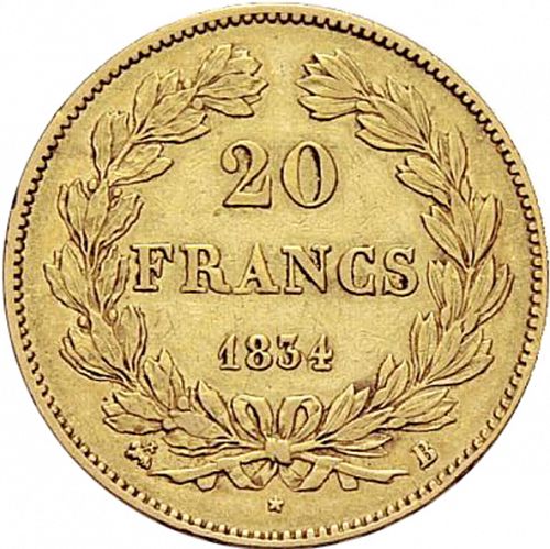 20 Francs Reverse Image minted in FRANCE in 1834B (1830-1848 - Louis Philippe I)  - The Coin Database