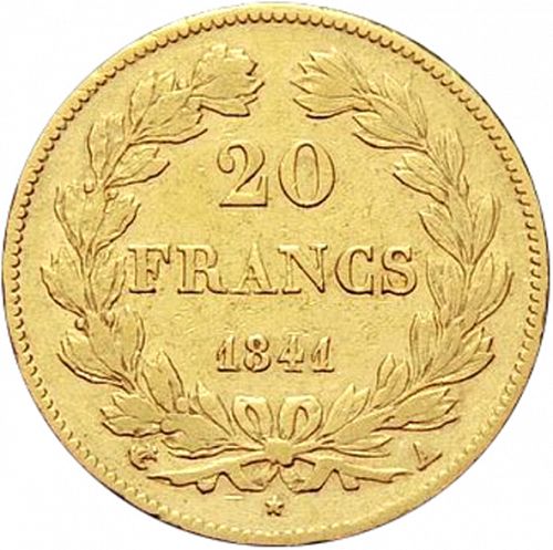 20 Francs Reverse Image minted in FRANCE in 1841A (1830-1848 - Louis Philippe I)  - The Coin Database
