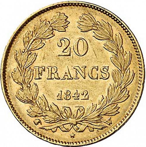 20 Francs Reverse Image minted in FRANCE in 1842W (1830-1848 - Louis Philippe I)  - The Coin Database