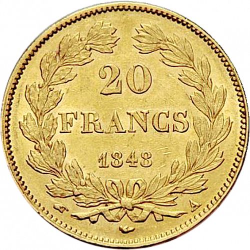 20 Francs Reverse Image minted in FRANCE in 1848A (1830-1848 - Louis Philippe I)  - The Coin Database