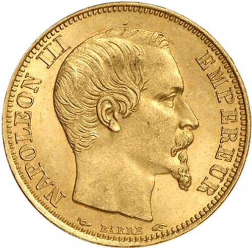 20 Francs Obverse Image minted in FRANCE in 1853A (1852-1870 - Napoléon III)  - The Coin Database