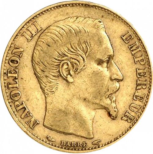 20 Francs Obverse Image minted in FRANCE in 1854A (1852-1870 - Napoléon III)  - The Coin Database