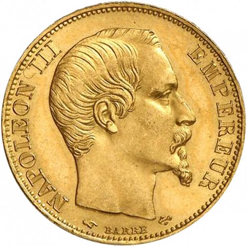20 Francs Obverse Image minted in FRANCE in 1855A (1852-1870 - Napoléon III)  - The Coin Database