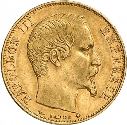 20 Francs Obverse Image minted in FRANCE in 1855BB (1852-1870 - Napoléon III)  - The Coin Database