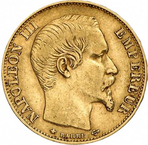 20 Francs Obverse Image minted in FRANCE in 1855BB (1852-1870 - Napoléon III)  - The Coin Database