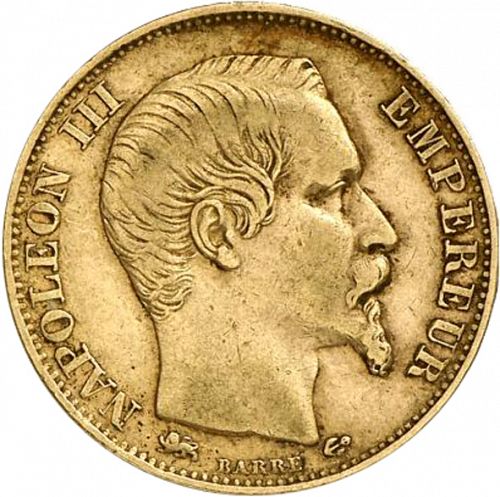 20 Francs Obverse Image minted in FRANCE in 1855D (1852-1870 - Napoléon III)  - The Coin Database