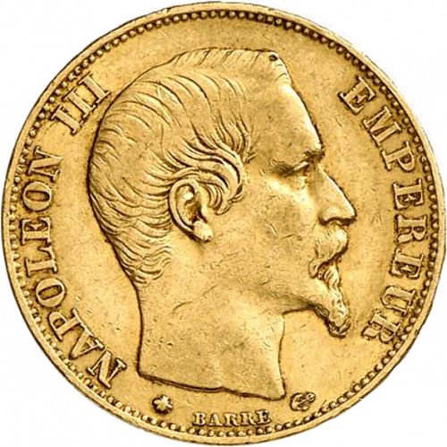20 Francs Obverse Image minted in FRANCE in 1856BB (1852-1870 - Napoléon III)  - The Coin Database