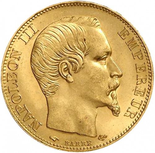 20 Francs Obverse Image minted in FRANCE in 1857A (1852-1870 - Napoléon III)  - The Coin Database