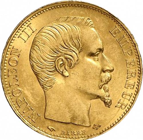 20 Francs Obverse Image minted in FRANCE in 1858A (1852-1870 - Napoléon III)  - The Coin Database