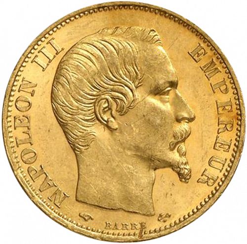 20 Francs Obverse Image minted in FRANCE in 1860A (1852-1870 - Napoléon III)  - The Coin Database