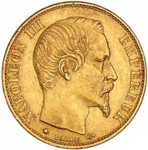 20 Francs Obverse Image minted in FRANCE in 1860BB (1852-1870 - Napoléon III)  - The Coin Database
