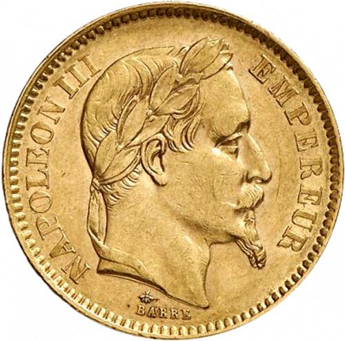 20 Francs Obverse Image minted in FRANCE in 1863A (1852-1870 - Napoléon III)  - The Coin Database