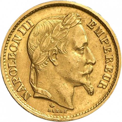 20 Francs Obverse Image minted in FRANCE in 1863BB (1852-1870 - Napoléon III)  - The Coin Database