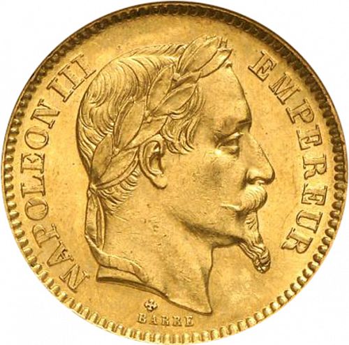 20 Francs Obverse Image minted in FRANCE in 1864BB (1852-1870 - Napoléon III)  - The Coin Database