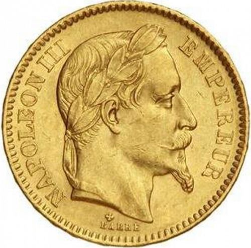 20 Francs Obverse Image minted in FRANCE in 1865BB (1852-1870 - Napoléon III)  - The Coin Database
