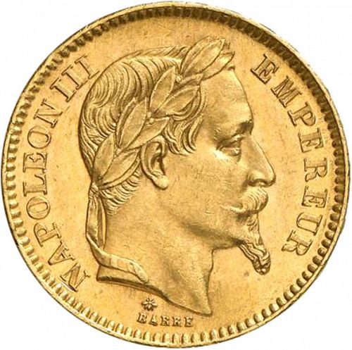 20 Francs Obverse Image minted in FRANCE in 1866A (1852-1870 - Napoléon III)  - The Coin Database