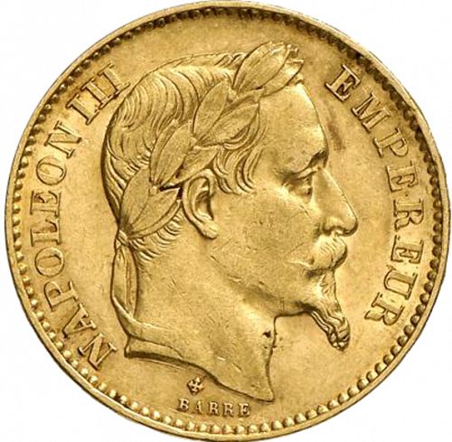 20 Francs Obverse Image minted in FRANCE in 1866BB (1852-1870 - Napoléon III)  - The Coin Database