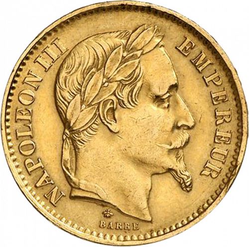 20 Francs Obverse Image minted in FRANCE in 1867A (1852-1870 - Napoléon III)  - The Coin Database