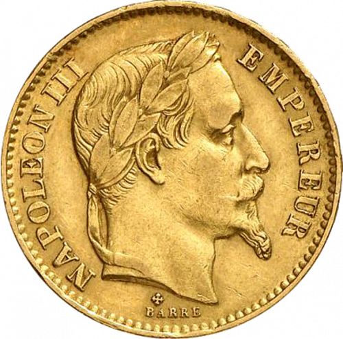 20 Francs Obverse Image minted in FRANCE in 1867BB (1852-1870 - Napoléon III)  - The Coin Database