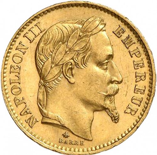 20 Francs Obverse Image minted in FRANCE in 1868A (1852-1870 - Napoléon III)  - The Coin Database