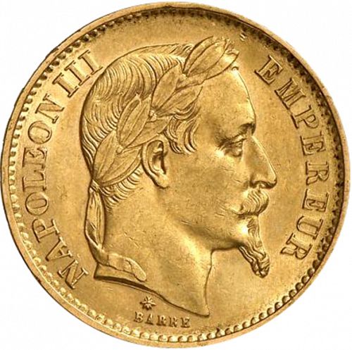 20 Francs Obverse Image minted in FRANCE in 1869A (1852-1870 - Napoléon III)  - The Coin Database