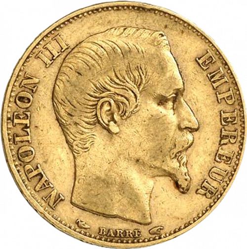 20 Francs Reverse Image minted in FRANCE in 1854A (1852-1870 - Napoléon III)  - The Coin Database