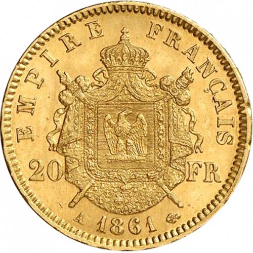 20 Francs Reverse Image minted in FRANCE in 1861A (1852-1870 - Napoléon III)  - The Coin Database