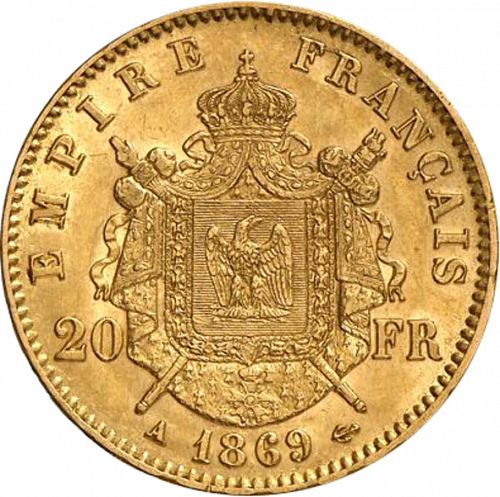 20 Francs Reverse Image minted in FRANCE in 1869A (1852-1870 - Napoléon III)  - The Coin Database