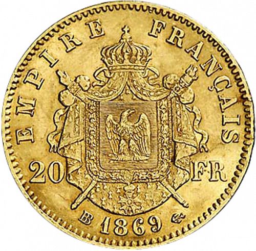 20 Francs Reverse Image minted in FRANCE in 1869BB (1852-1870 - Napoléon III)  - The Coin Database