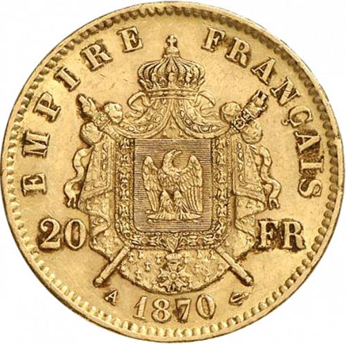 20 Francs Reverse Image minted in FRANCE in 1870A (1852-1870 - Napoléon III)  - The Coin Database