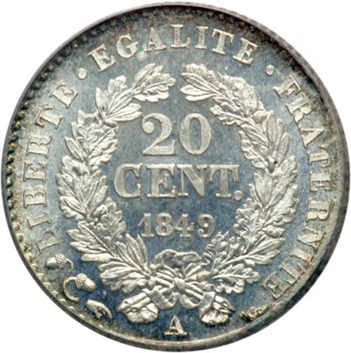 20 Centimes Reverse Image minted in FRANCE in 1849A (1848-1852 - Second Republic)  - The Coin Database