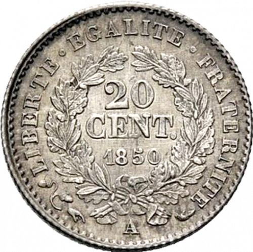 20 Centimes Reverse Image minted in FRANCE in 1850A (1848-1852 - Second Republic)  - The Coin Database