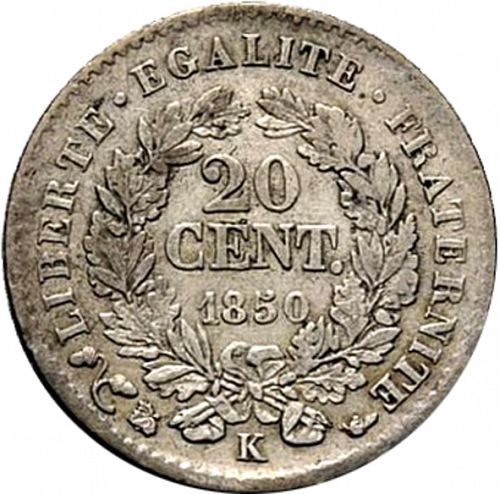 20 Centimes Reverse Image minted in FRANCE in 1850K (1848-1852 - Second Republic)  - The Coin Database