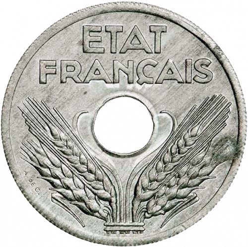 VINGT Centimes Obverse Image minted in FRANCE in 1941 (1940-1944 - Vichy State)  - The Coin Database