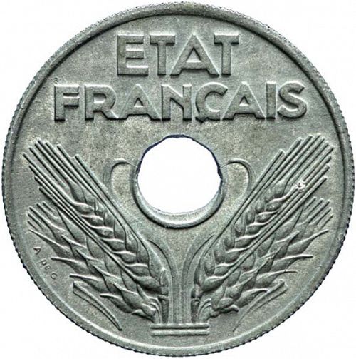 20 Centimes Obverse Image minted in FRANCE in 1943 (1940-1944 - Vichy State)  - The Coin Database