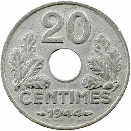 20 Centimes Reverse Image minted in FRANCE in 1944 (1940-1944 - Vichy State)  - The Coin Database