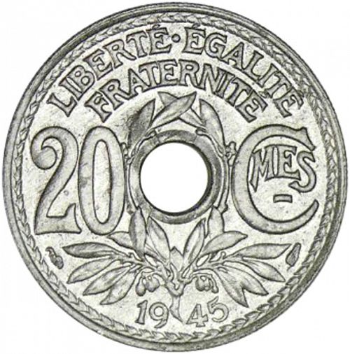 20 Centimes Reverse Image minted in FRANCE in 1945 (1944-1947 - Provisional Government)  - The Coin Database