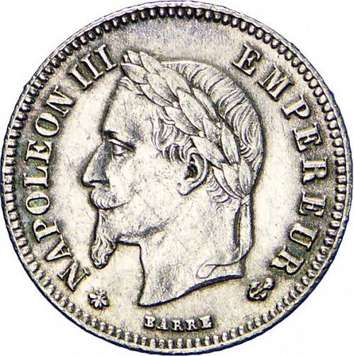 20 Centimes Obverse Image minted in FRANCE in 1864A (1852-1870 - Napoléon III)  - The Coin Database